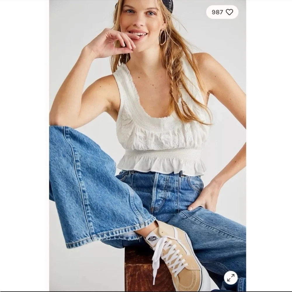 NWT Intimately Free People Stolen Kisses Cami White Eyelet Ruffled Crop Top XS